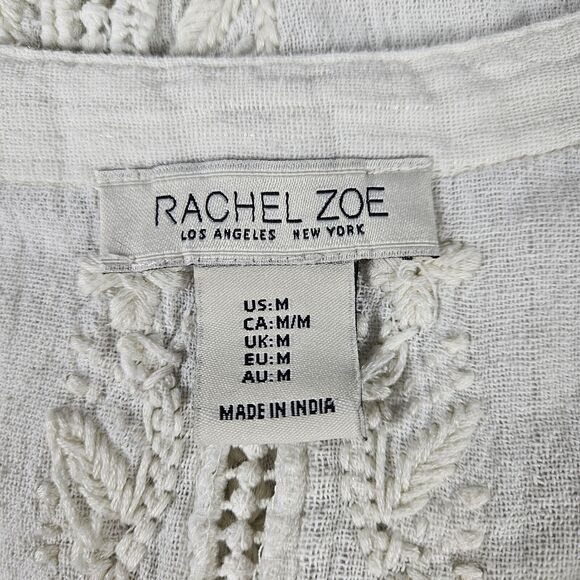 Rachel Zoe White Embroidered Metallic Top Size M oversized Cottagecore Peasant - Picture 4 of 7